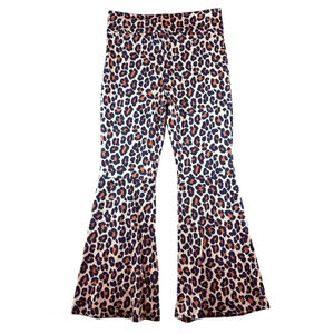Leopard Print High Rise Bell Bottom Stretch Pants Spandex Loungewear Size XXL